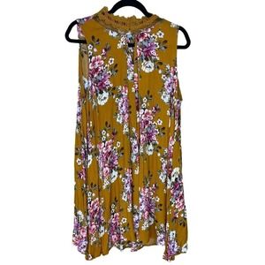 Umgee Cotton Blend, Tunic Dress, Mustard Color Floral, Large